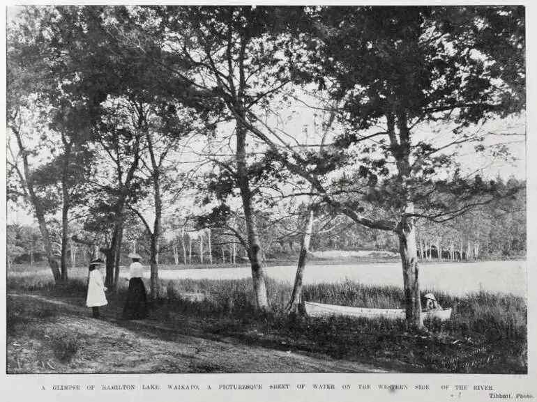 Image: A GLIMPSE OF HAMILTON LAKE, WAIKATO, A PICTURESQUE SHEET OF WATER ON THE WESTERN SIDE OF THE RIVER