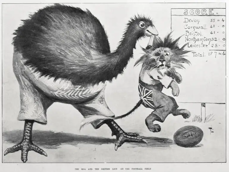 Image: THE MOA AND THE BRITISH LION ON THE FOOTBALL FIELD