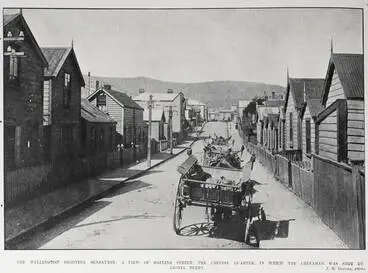 Image: THE WELLINGTON SHOOTING SENSATION: A VIEW OF HAINING STREET, THE CHINESE QUARTER, IN WHICH THE CHINAMAN WAS SHOT BY LIONEL TERRY