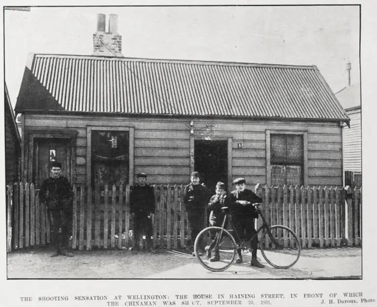 Image: THE SHOOTING SENSATION AT WELLINGTON: THE HOUSE IN HAINING STREET, IN FRONT OF WHICH THE CHINAMAN WAS SHOT, SEPTEMBER 24, 1905