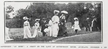 Image: GOVERNOR'S A GROUP ON THE LAWN AT GOVERNMENT HOUSE, AUCKLAND, DECEMBER 8, 1904