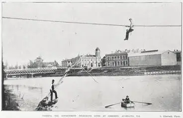 Image: TARRING THE GOVERNMENT TELEGRAPH LINES AT GISBORNE, AUCKLAND, N.Z.