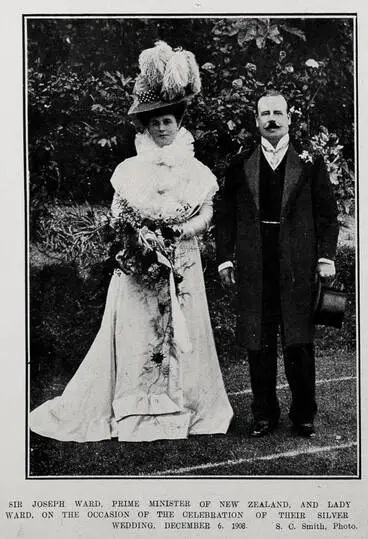 Image: SIR JOSEPH WARD, PRIME MINISTER OF NEW ZEALAND, AND LADY WARD, ON THE OCCASION OF THE CELEBRATION OF THEIR SILVER WEDDING, DECEMBER 6, 1908