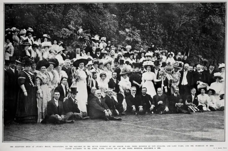 Image: RECEPTION HELD AT AWARUA HOUSE, WELLINGTON, ON THE OCCASION OF THE SILVER WEDDING OF SIR JOSEPH WARD, PRIME MINISTER OF NEW ZEALAND, AND LADY WARD, AND THE MARRIAGE OF MISS ELINOR DAVIDSON TO MR. CYRIL WARD, ELDEST SON OF THE PRIME MINISTER, DECEMBER 6, 1908