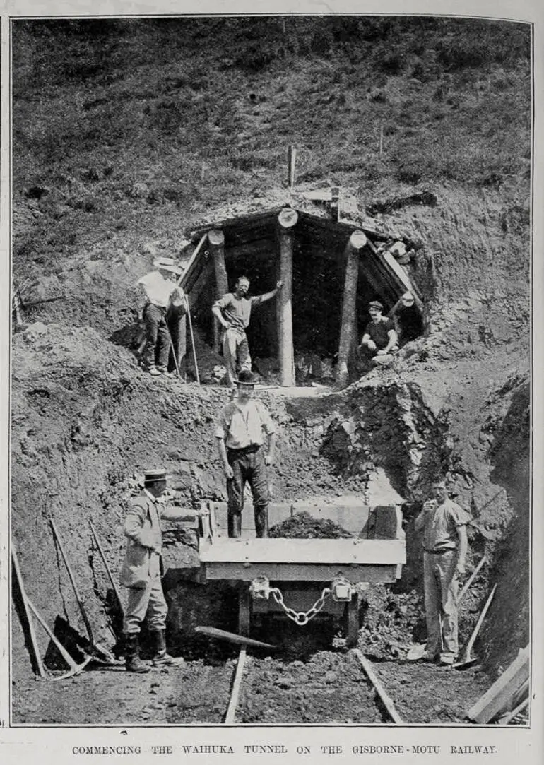 Image: COMMENCING THE WAIHUKA TUNNEL ON THE GISBORNE-MOTU RAILWAY