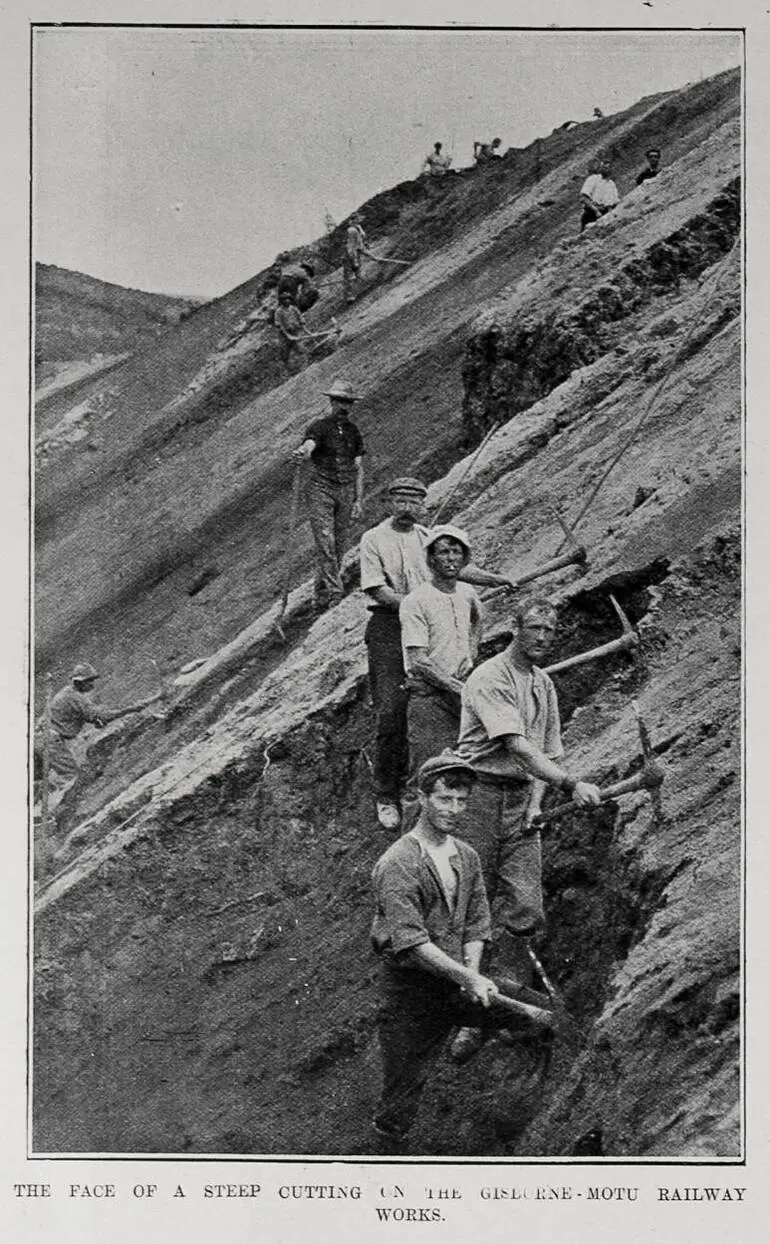 Image: THE FACE OF A STEEP CUTTING ON THE GISBORNE-MOTU RAILWAY WORKS