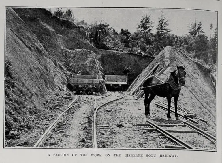 Image: A SECTION OF THE WORK ON THE GISBORNE-MOTU RAILWAY