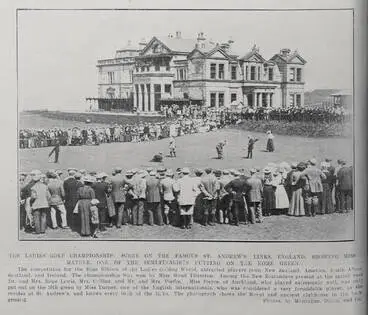 Image: THE LADIES GOLF CHAMPIONSHIP: SCENE ON THE FAMOUS ST. ANDREW'S LINKS, ENGLAND, SHOWING MISS MATHER, ONE OF THE SEMI-FINALISTS PUTTING ON THE HOME GREEN