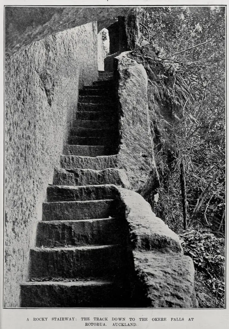 Image: A rocky stairway: the track down to the Ōkere Falls at Rotorua