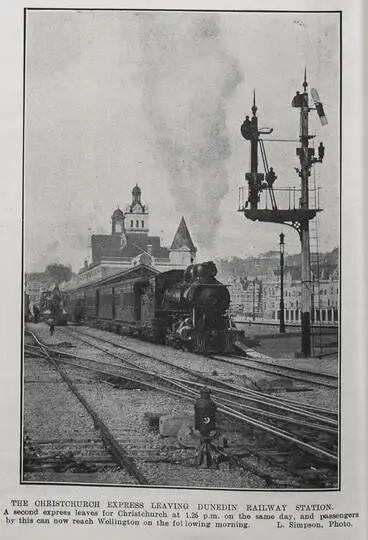 Image: THE CHRISTCHURCH EXPRES LEAVING DUNEDIN RAILWAY STATION