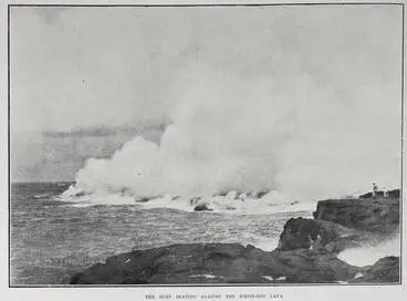 Image: THE SURF BEATING AGAINST THE WHITE-HOT LAVA