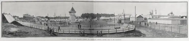 Image: A STRIKING PANORAMA OF THE EXHIBITION BUILDING AND WONDERLAND. SHOWING VICTORIA LAKE IN THE BACKGROUND