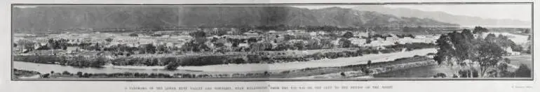 Image: A PANORAMA OF THE LOWER HUTT VALLEY AND TOWNSHIP, NEAR WELINGTON, FROM THE NAI NAI ON THE LEFT TO THE BRIDGE ON THE RIGHT