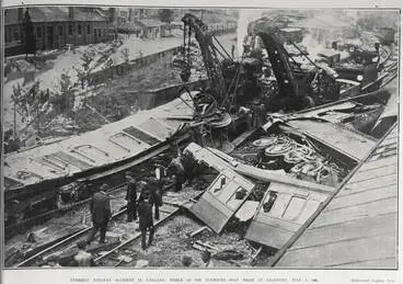 Image: TERRIBLE RAILWAY ACCIDENT IN ENGLAND: WRECK OF THE PLYMOUTH BOAT TRAIN AT SALISBURY, JULY 1, 1906