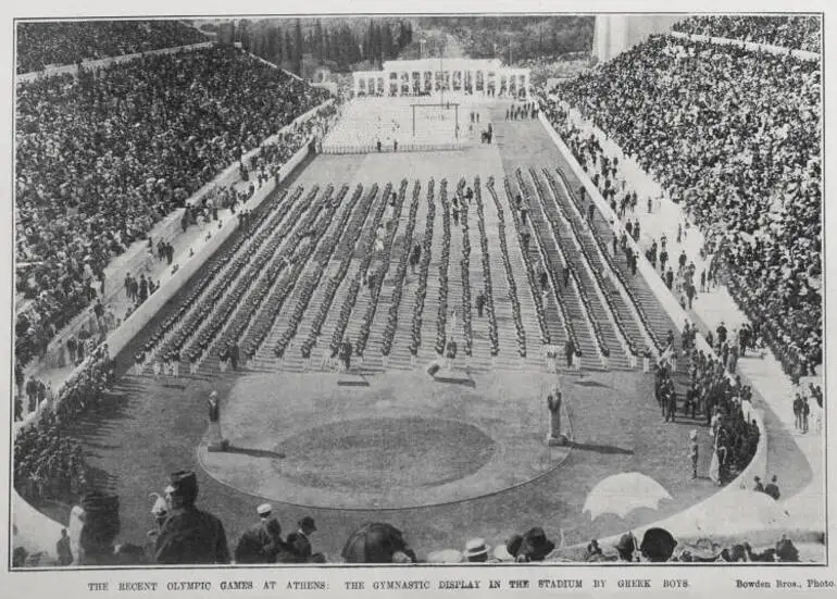 Image: THE RECENT OLYMPIC GAMES AT ATHENS: THE GYMNASTIC DISPLAY IN THE STADIUM BY GREEK BOYS