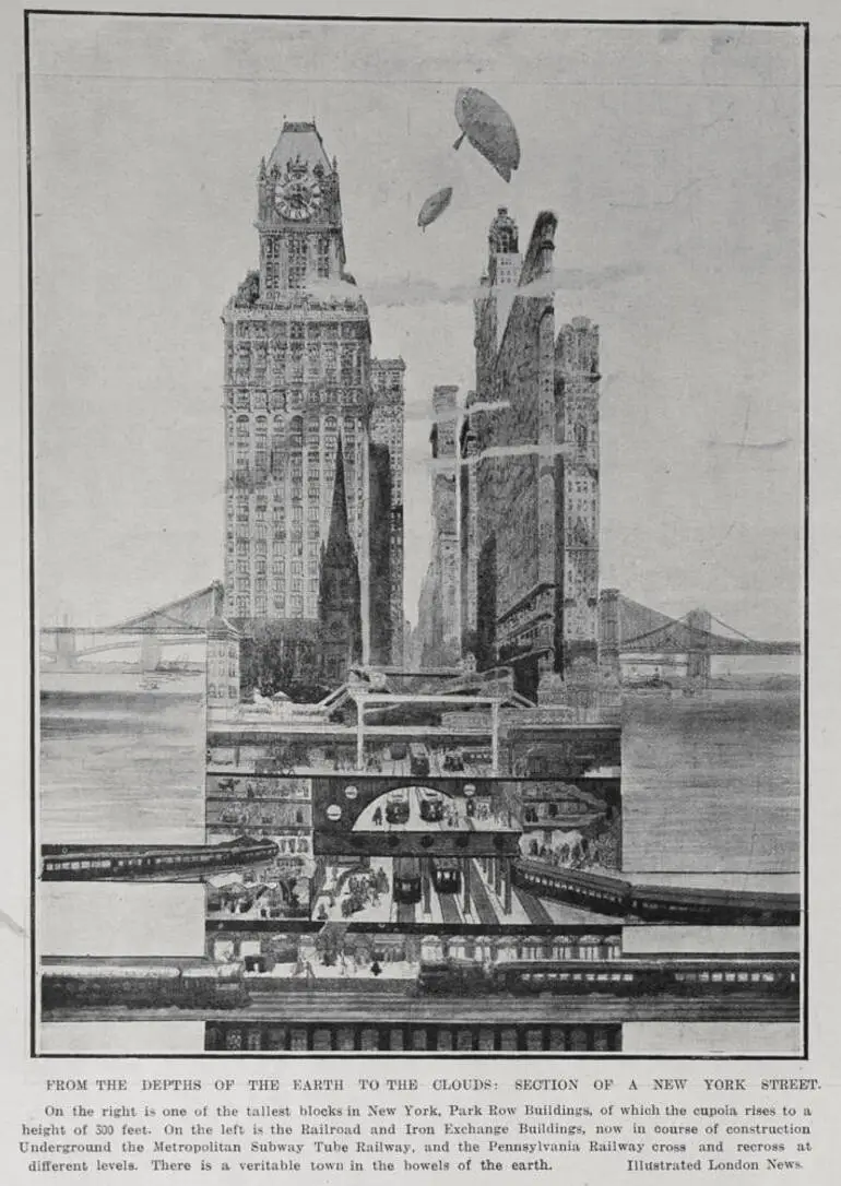 Image: FROM THE DEPTHS OF THE EARTH TO THE CLOUDS: SECTION OF A NEW YORK STREET