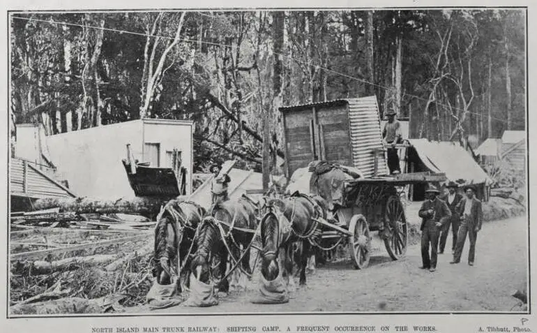 Image: NORTH ISLAND MAIN TRUNK RAILWAY: SHIFTING CAMP, A FREQUENT OCCURRENCE ON THE WORKS