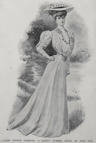 LATEST LONDON FASHIONS: A DAINTY SUMMER FROCK OF PINK SILK Image: LATEST LONDON FASHIONS: A DAINTY SUMMER FROCK OF PINK SILK