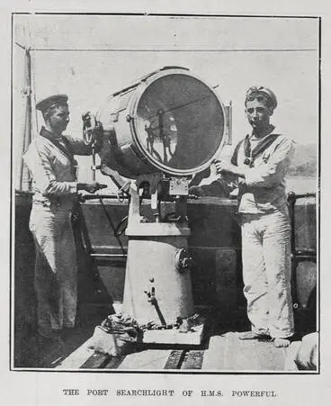 THE PORT SEARCHLIGHT OF H. M. S. POWERFUL Image: THE PORT SEARCHLIGHT OF H. M. S. POWERFUL