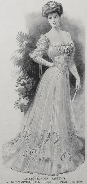 Image: LATEST LONDON FASHIONS: A DEBUTANTE'S BALL DRESS OF PINK CHIFFON