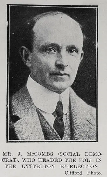 Mr. J. McCombs (Social Democrat) Who Headed The Poll In The Lyttelton By-Election Image: Mr. J. McCombs (Social Democrat) Who Headed The Poll In The Lyttelton By-Election