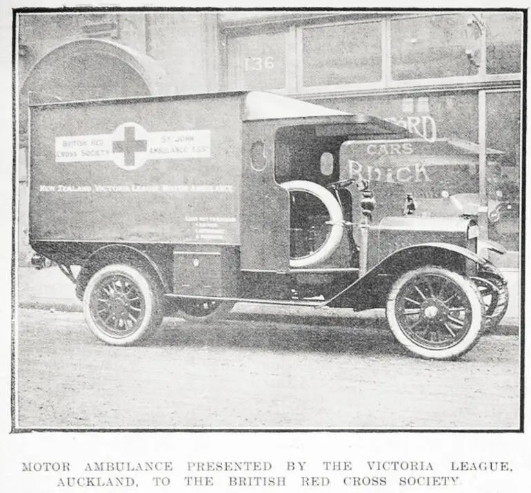Image: Motor ambulance presented by the Victoria League, Auckland, to the British Red Cross Society