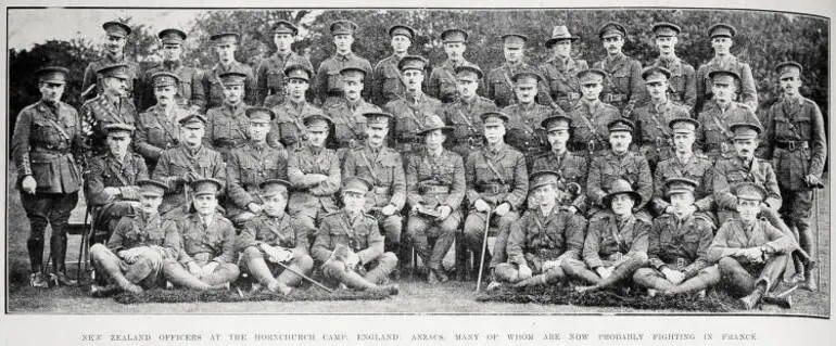 Image: New Zealand officers at the Hornchurch camp, England: Anzacs, many of whom are now probably fighting in France