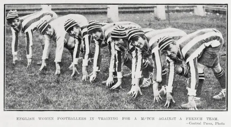 Image: English women footballers in training for a match against a French team