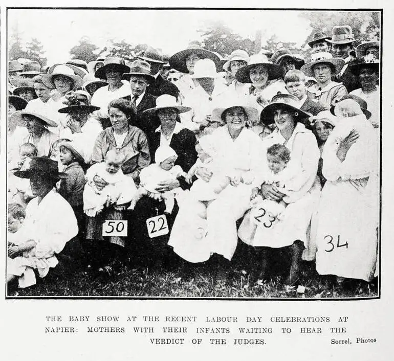 Image: The baby show at the recent Labour Day celebrations at Napier: mothers with their infants waiting to hear the verdict of the judges