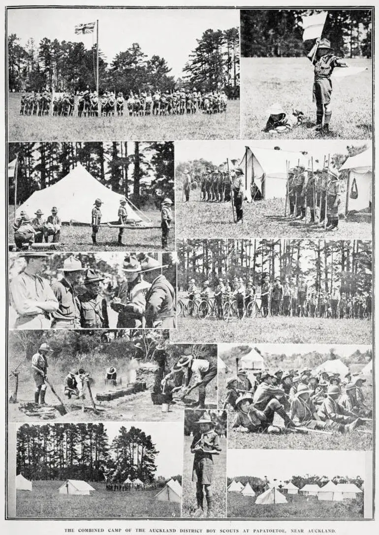 Image: The combined camp of the Auckland district boy scouts at Papatoetoe, near Auckland
