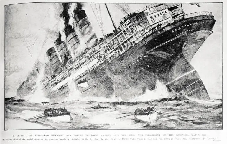 Image: A crime that staggered humanity and helped to bring America into the war: the torpedoing of the Lusitania, May 7 1915