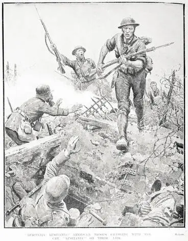 'Lusitania, Lusitania' American troops charging with the cry, 'Lusitania' on their lips Image: 'Lusitania, Lusitania' American troops charging with the cry, 'Lusitania' on their lips