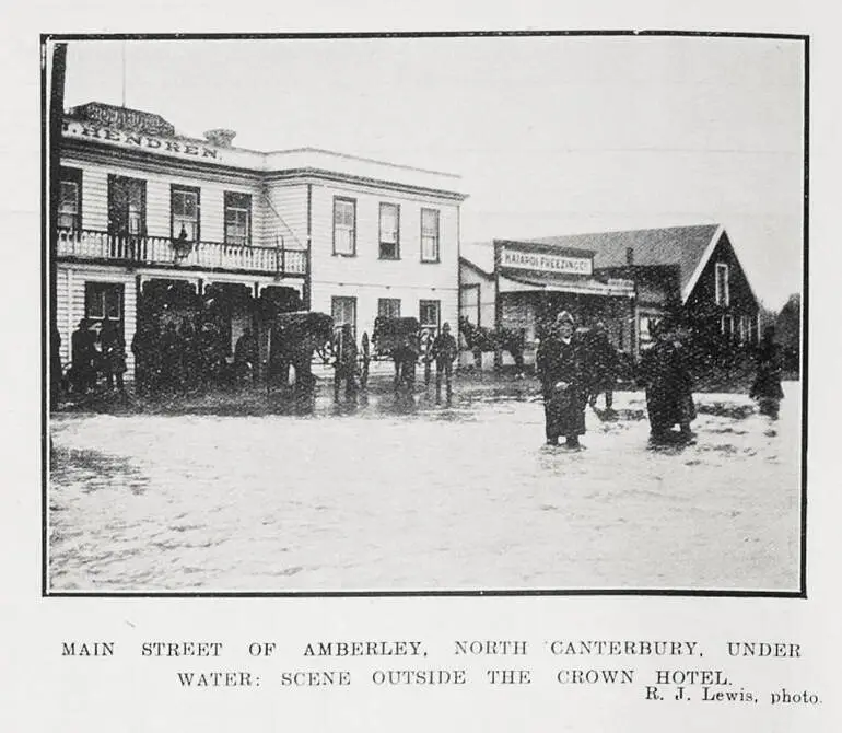 Image: Main Street of Amberley, North Canterbury, Under Water