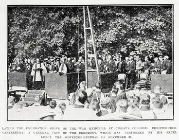 Laying the foundation stone of the war memorial at Christ's College, Christchurch, Canterbury Image: Laying the foundation stone of the war memorial at Christ's College, Christchurch, Canterbury