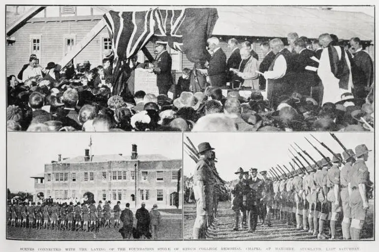 Image: The laying of the foundation stone of King's College Memorial Chapel at Mangere