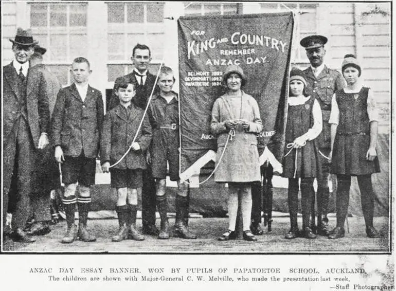 Image: Anzac Day essay banner, won by pupils of Papatoetoe School, Auckland