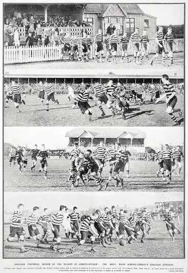 College Football Match of the Season In Christchurch: The Boys' High School-Christ's College Contest Image: College Football Match of the Season In Christchurch: The Boys' High School-Christ's College Contest