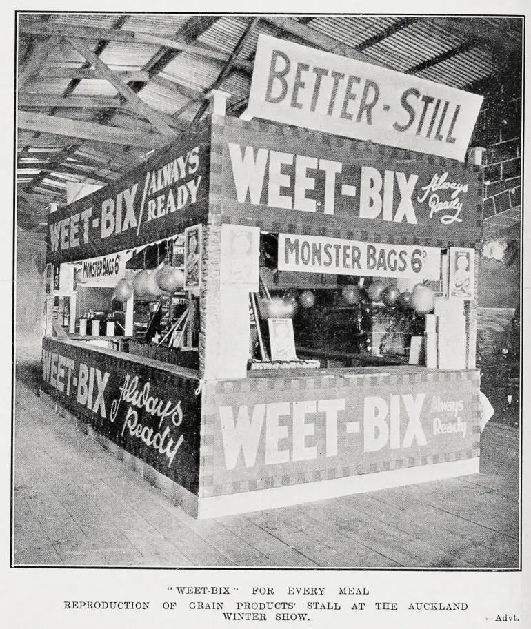 Image: Weet-bix for every meal: reproduction of grain products stall at the Auckland Winter Show