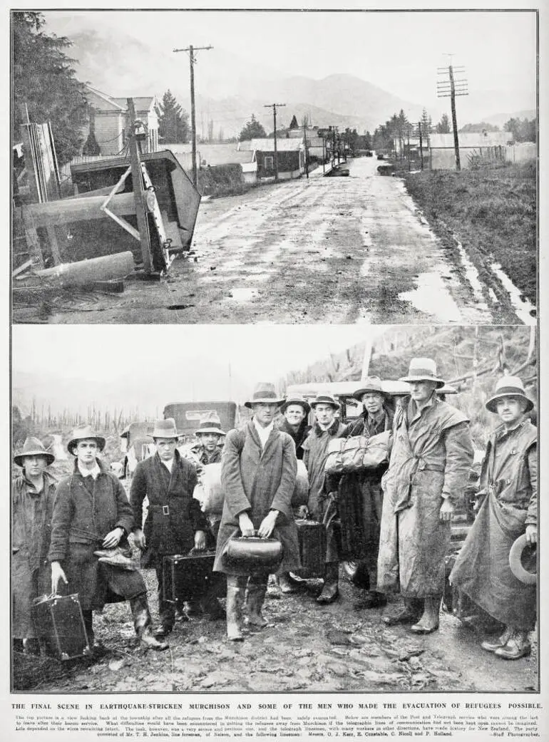 Image: The final scene in earthquake-stricken Murchison and some of the men who made the evacuation of refugees possible