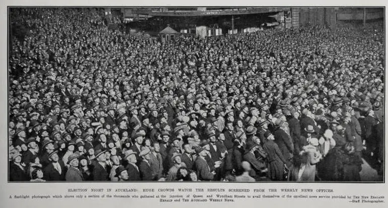 Image: Election Night In Auckland: Huge Crowds Watch The Results Screened From The Weekly News Offices