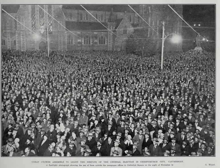 Image: Great Crowds Assemble To Learn The Results of the General Election In Christchurch City, Canterbury