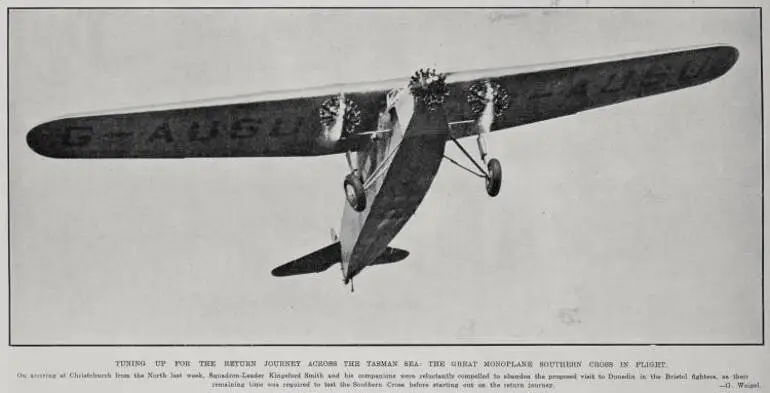 Image: Tuning Up for the Return Journey Across The Tasman Sea: The Great Monoplane Southern Cross In Flight