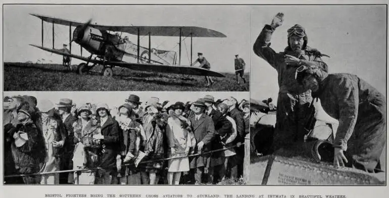 Image: Bristol Fighters Bring The Southern Cross Aviators To Auckland: The Landing At Ihumatao In Beautiful Weather