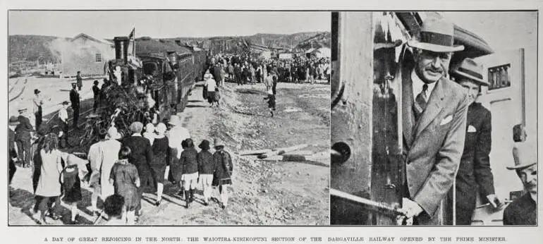 Image: A day of great rejoicing in the north: the Waiotira-Kirikopuni section of the Dargaville railway opened by the Prime Minister