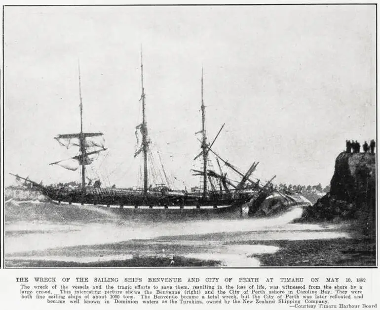 Image: The Wreck of the Sailing Ships Benvenue And City of Perth At Timaru On May 10, 1882