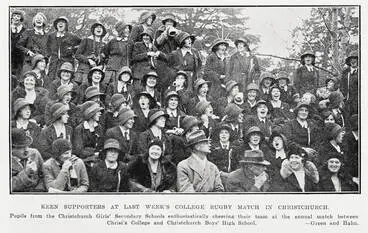 Keen supporters at last week's college rugby match in Christchurch Image: Keen supporters at last week's college rugby match in Christchurch