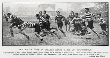 Old rivals meet in college rugby match at Christchurch Image: Old rivals meet in college rugby match at Christchurch