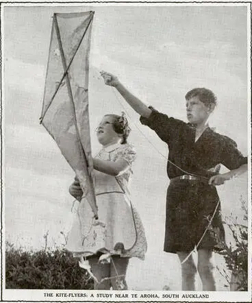 Image: The kite-flyers: a study near Te Aroha, South Auckland