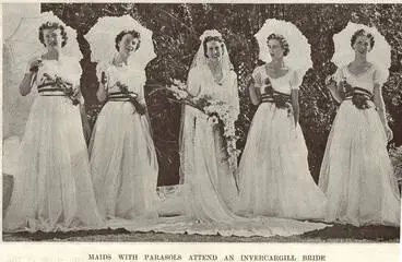 Image: Maids with parasols attend an Invercargill bride
