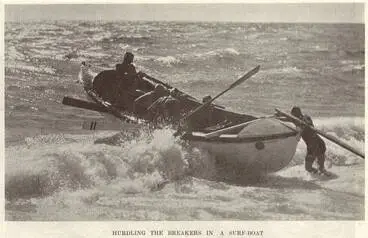 Image: Hurdling the breakers in a surf-boat